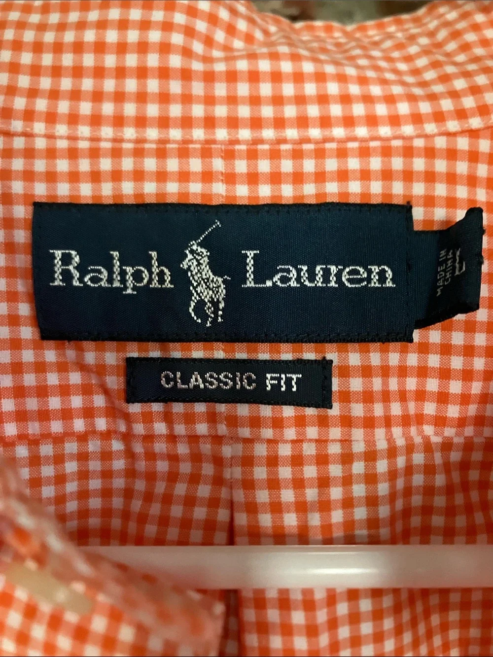Ralph Lauren Orange Gingham Short-Sleeve Button-Up Shirt with Green Pony